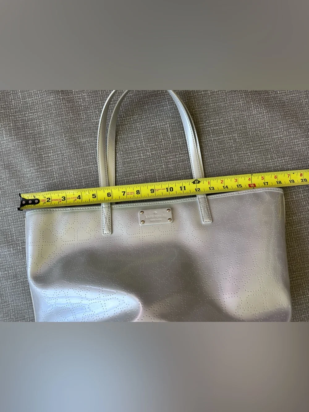 Kate Spade Harmony Metallic Silver Heart Perforated Tote Bag Shoulder Purse